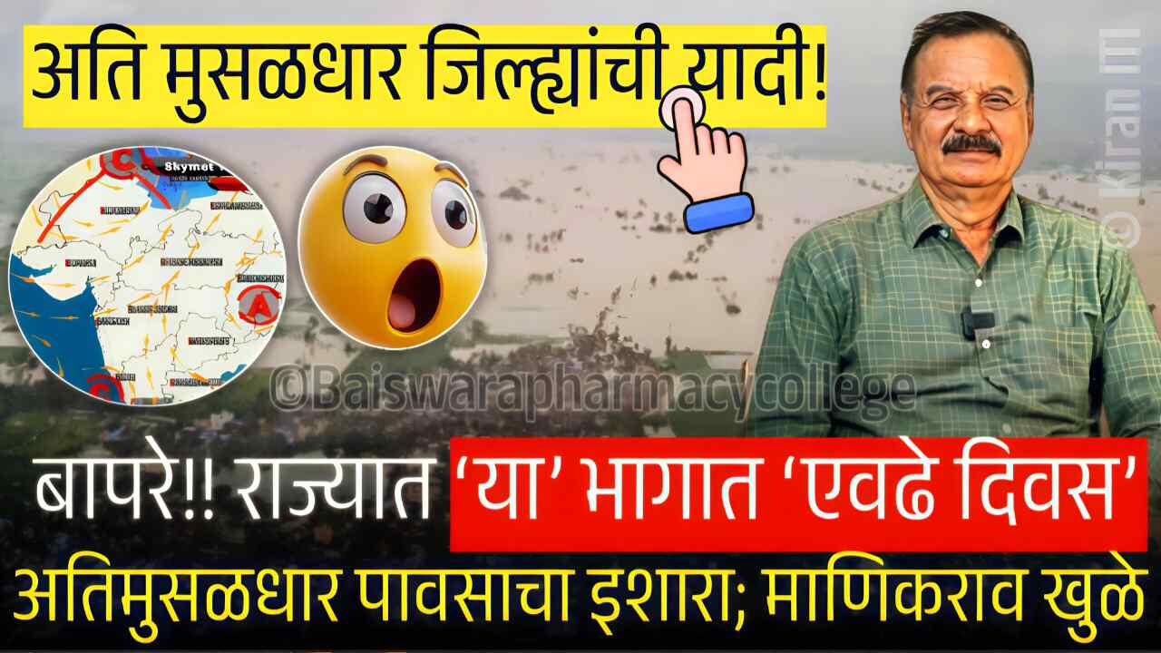 आजपासून ‘या’ भागात पाऊस नुसता धुमाकूळ घालणार; तर ‘या’ भागात अतिवृष्टी होणार Manikrao Khule Hawaman Andaj