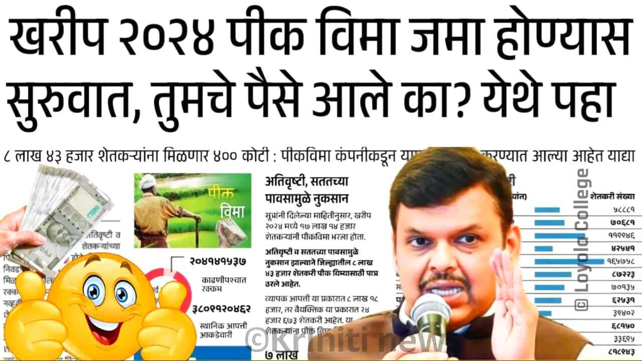 खरीप २०२४ पीक विमा बँक खात्यावर जमा होण्यास सुरुवात, तुमचे पैसे आले का? त चेक करा Kharip Crop Insurance List