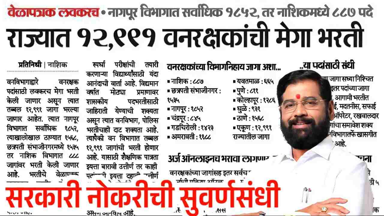वनरक्षक मेगा भरती २०२५: वन विभागात तब्बल १२,९९१ जागांसाठी मोठी भरती! संपूर्ण माहिती येथे पहा
